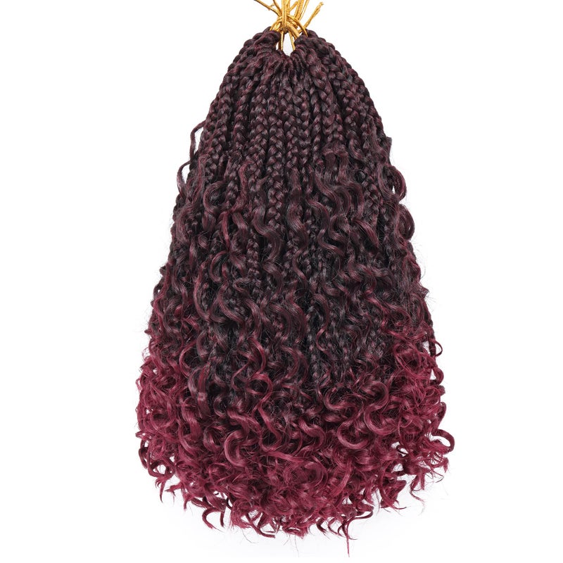 Goddess Box Braids Crochet Hair 12 Inch 8 Packs Prelooped Bohemian Crochet Boho Box Braids With Curly Ends Red Burgundy 3X Crochet Braids Hair for Women Synthetic Braiding 12 inch TBUG
